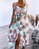 Šviesiai Mėlynas Trijų Ketvirčių Ilgio Suknelė Su Gėlių Raštu