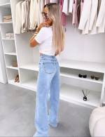 Mėlyna Tamprūs Viso Ilgio Tiesaus Kirpimo Džinsai