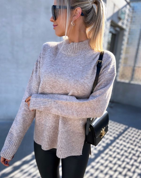 Taupe Soft Sweater With Slit