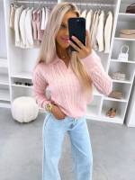 Roosa V-kaelusega Pehme Sviiter