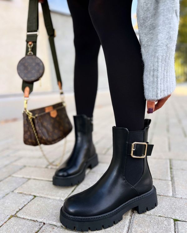 Black Comfortable Boots With Golden Details