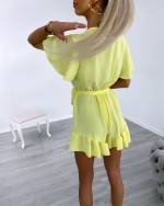 Valge Keskelt Paelaga Lühike Jumpsuit