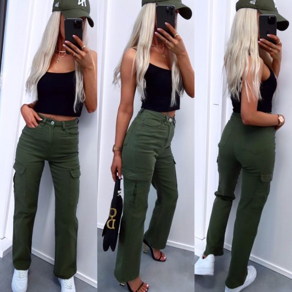 Khaki Straight-cut Stretch Cargo Pants