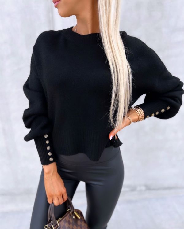 Black Buttoned Soft Sweater