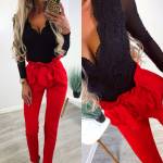 Juoda Klasikinio Stiliaus Kelnės Aukštu Liemeniu Su Kišenėmis