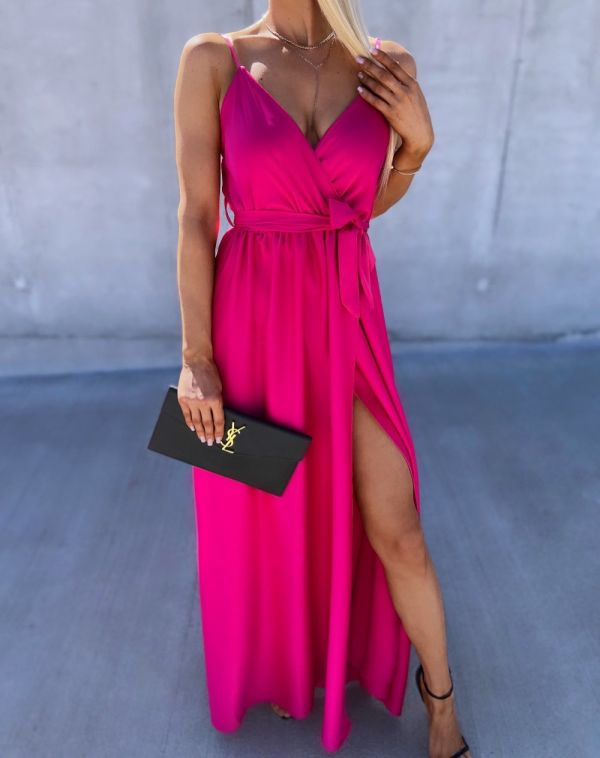 Fuchsia Silky Maxi Dress