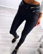 Must Hõbedaste Lukkudega Matt-nahksed Stretch Püksid