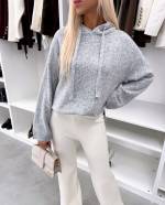 Серый Мягкий свитер в стиле худи