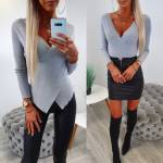 Sinine V-lõikega Kampsun