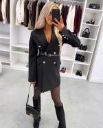 Tumši Sarkans Žakete-kleita Ar Jostu