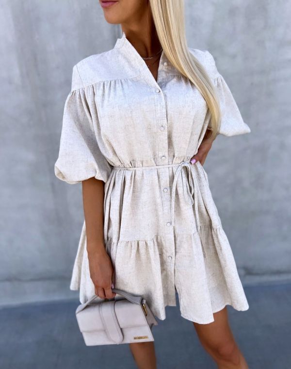 Beige Adjustable Waist Dress