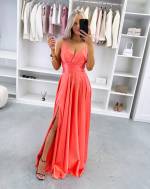 Turquoise Ilga Suknelė Su Skeltuku