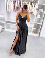 Turquoise Ilga Suknelė Su Skeltuku