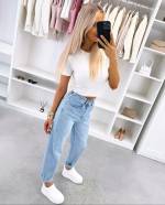 Sinine Pehmed Ja Venivad Mom Fit Teksad