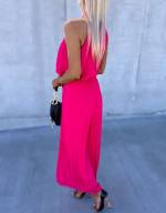 Fuksia Vööga Plisseeritud Jumpsuit