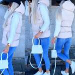 Šviesiai Rausvos Spalvos Trumpesnė Liemenė Iš Vandeniui Atsparios Medžiagos