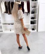 Светло-бежевый Платье с пайетками и драпировкой