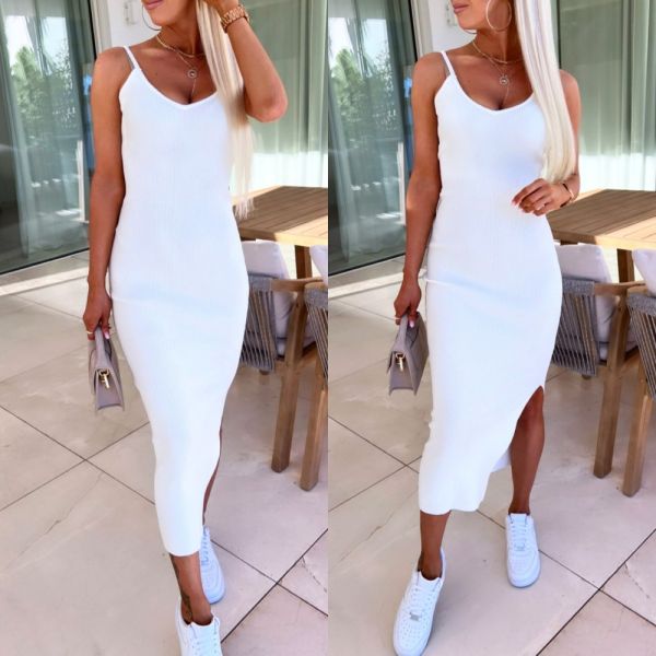 White Slit Casual Dress