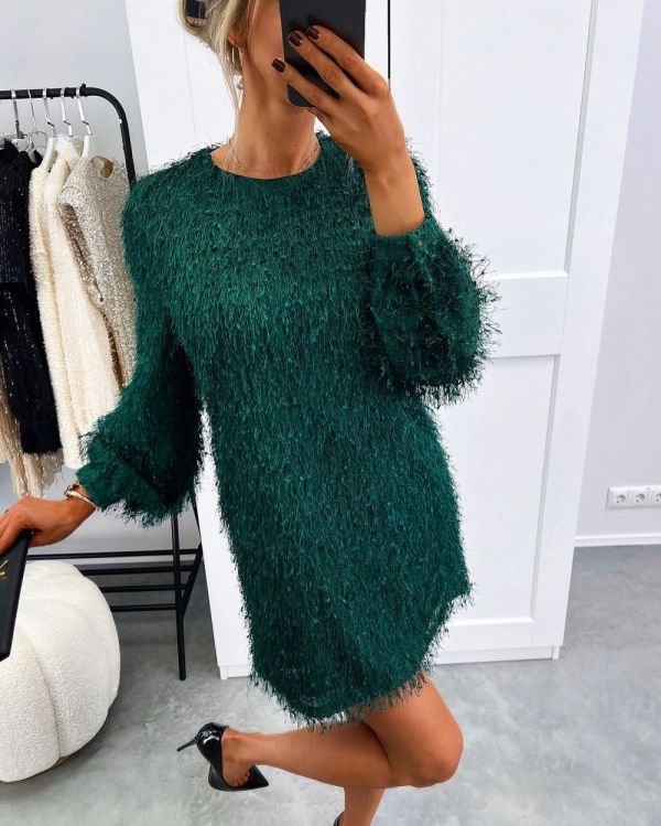 Dark Green Long-sleeve Flowy Dress