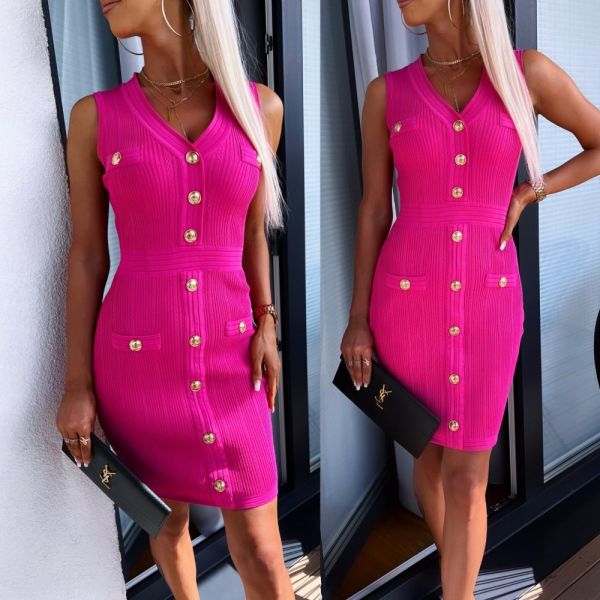 Fuksia Kuldsete Nööpidega Bodycon Kleit