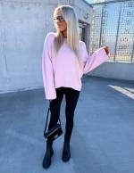 Roosa Laiemate Varrukatega Pehme Kampsun