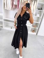 Розовый Удобное платье с поясом