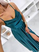 Zila Satīna Maksi Kleita