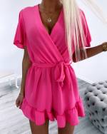 Valge Keskelt Paelaga Lühike Jumpsuit