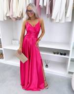 Turquoise Ilga Suknelė Su Skeltuku