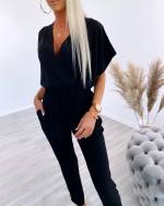 Черный Длинный комбинезон с резинкой посередине