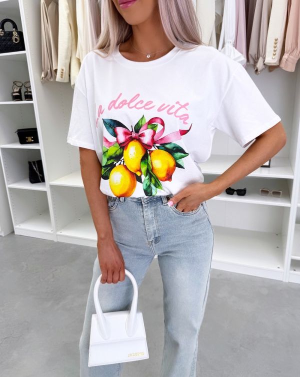 Balts Oversize T-krekls "LA DOLCE VITA"