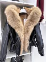 Коричневый Парка с регулируемой талией и роскошным искусственным мехом