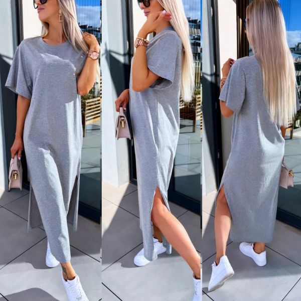 Grey Longer Shirt Dress With Slit