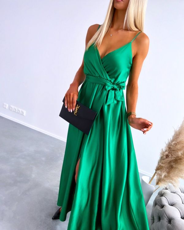 Green Silky Maxi Dress