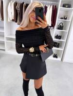 Brązowy Top Z Elastycznej Koronki