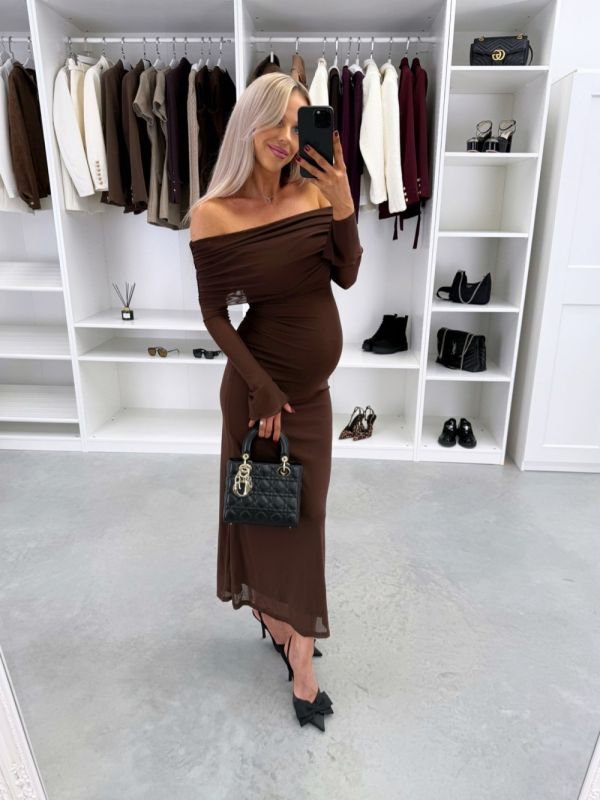 Brązowy Elastyczna Sukienka Midi