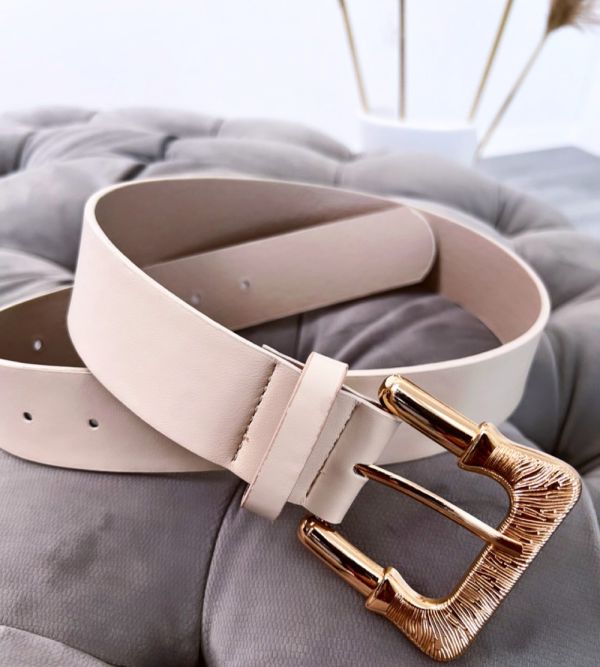 Beige Golden Buckle Belt