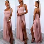 Geltona Ilga Suknelė Su Skeltuku