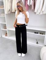 Черный Прямые мягкие эластичные джинсы с ремнем