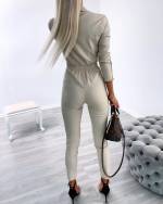 Beež Kuldsete Detailidega Stretch Jumpsuit