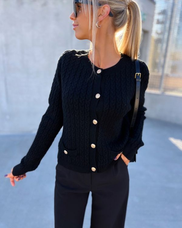 Black Sweater With Golden Buttons