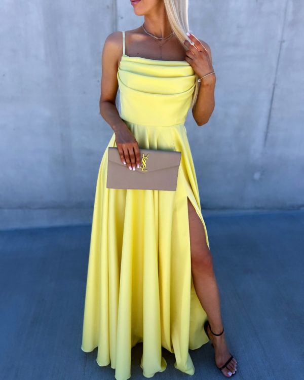 Yellow Satin Maxi Dress