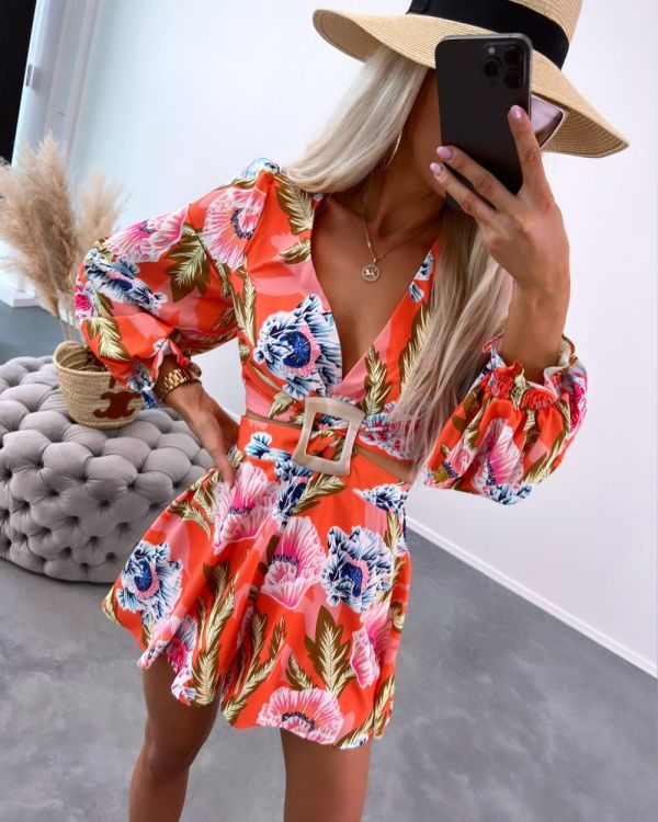 Orange Floral Jumpsuit