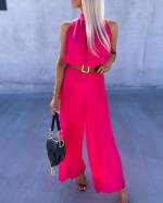 Fuksia Vööga Plisseeritud Jumpsuit