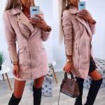 Sārts Zamšādas Jaka Ar Mākslīgās Kažokādas Apkakli