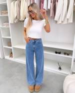 Mėlyna Tamprūs Tiesaus Kirpimo Džinsai