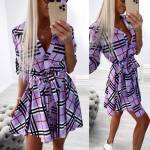 Beež Ruuduline Keskelt Seotav Kleit