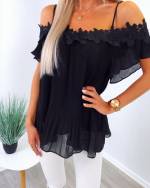 Sarkans Mežģīņu šifona Blūze