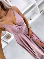 Turquoise Ilga Suknelė Su Skeltuku