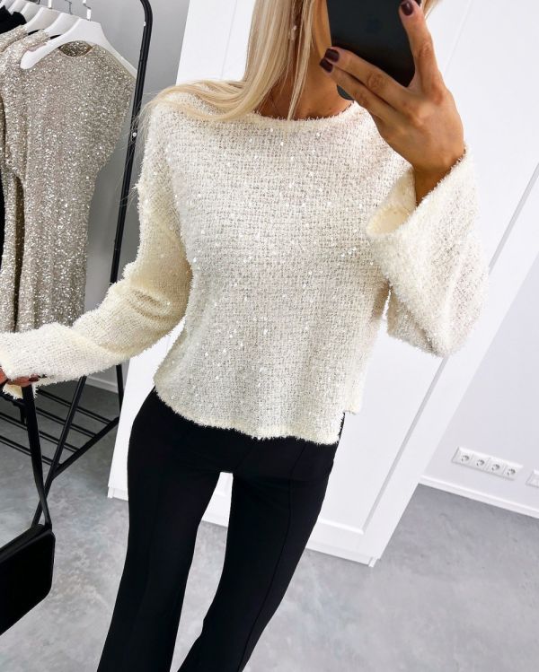 Light Beige Sweater With Sequins